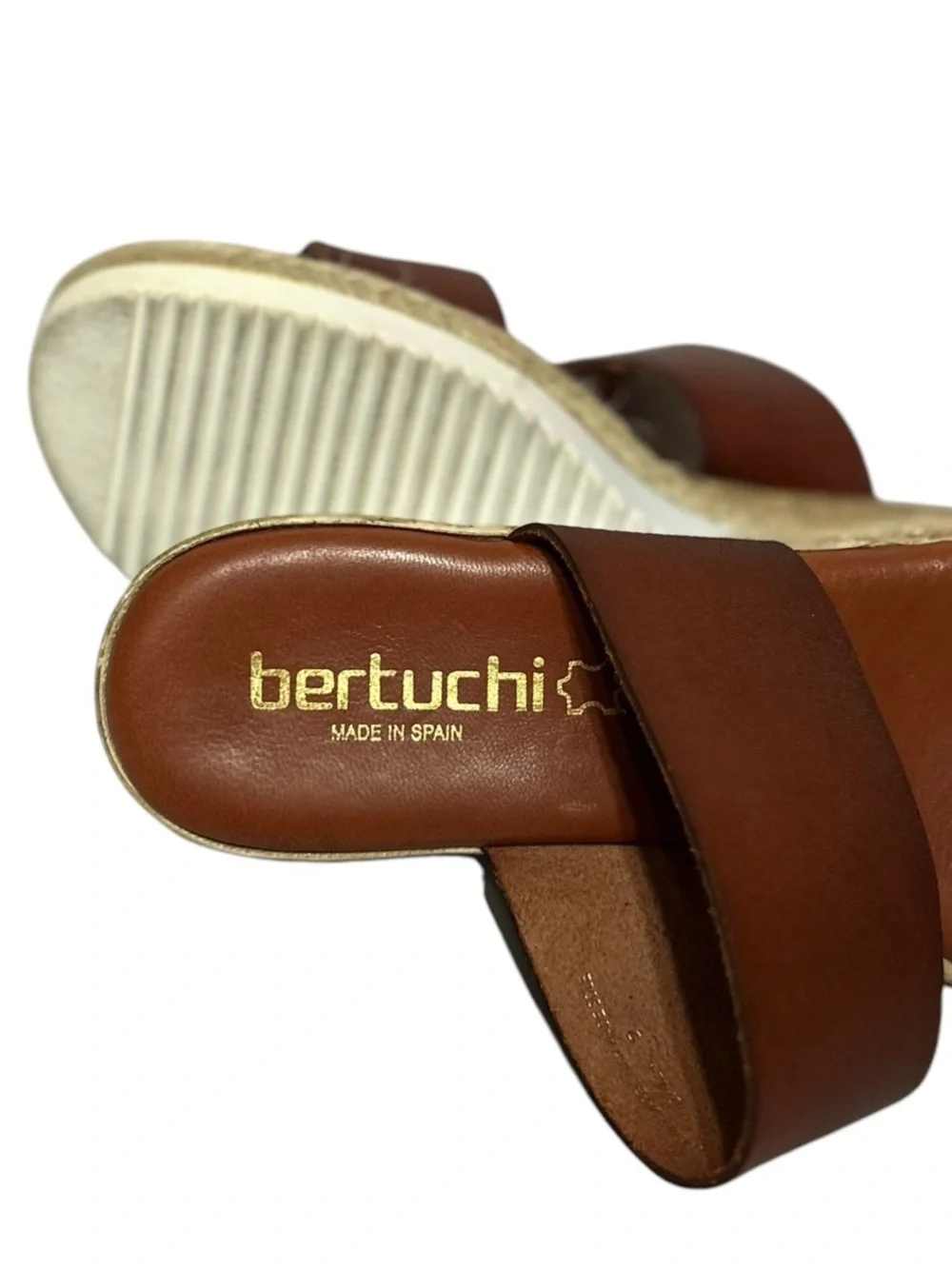Bertuchi Double Band Strap Slide Sandals Women’s Sz 9 Brown Leather Espadrille